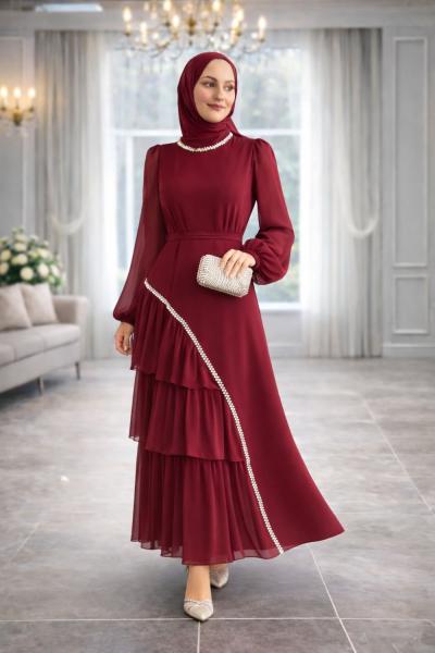 Kayra Tesettür Abiye Bordo