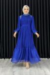 MELİS PLİSELİ TAŞLI ABİYE Saks Mavisi