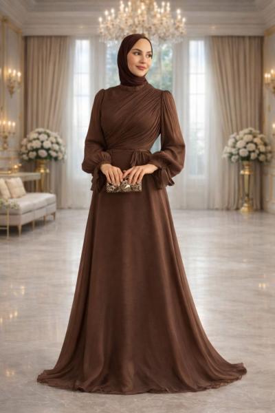 Meltem Tesettür Abiye Kahverengi