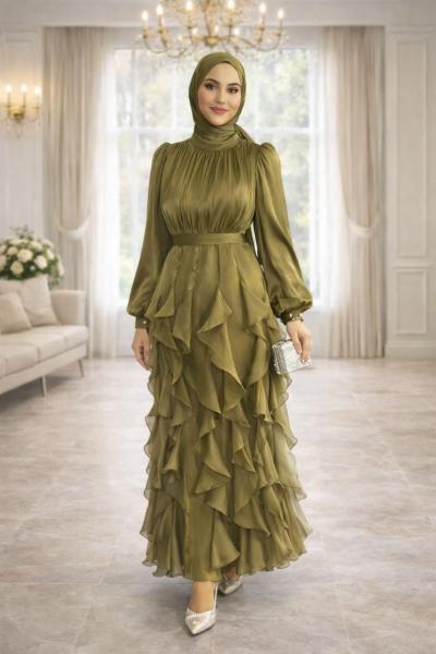 Açelya Tesettür Abiye Haki