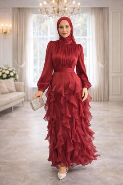 Açelya Tesettür Abiye Bordo