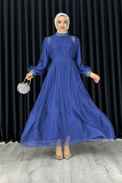 MELİS PLİSELİ TAŞLI ABİYE Lacivert