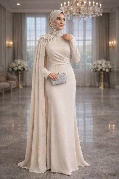 Serap Tesettür Abiye Taş Rengi