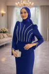 Sahra Tesettür Abiye Saks Mavisi
