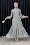 MELİS PLİSELİ TAŞLI ABİYE Gri