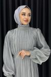 MELİS PLİSELİ TAŞLI ABİYE Gri