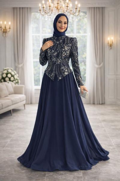 Ferhunde Tesettür Abiye Lacivert