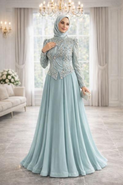 Ferhunde Tesettür Abiye Su Yeşili