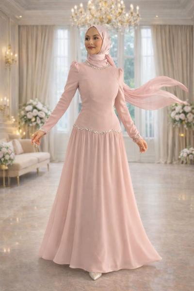 Merve Tesettür Abiye Pembe