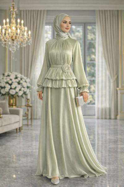 Feryal Tesettür Abiye Mint Yeşili