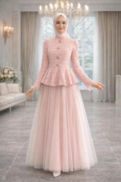 Eylül Tesettür Abiye Pembe