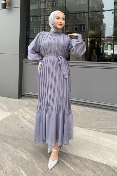 Ebru Piliseli Jan Jan Abiye Tesettür Antrasit