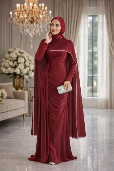 İncilay Tesettür Abiye Bordo