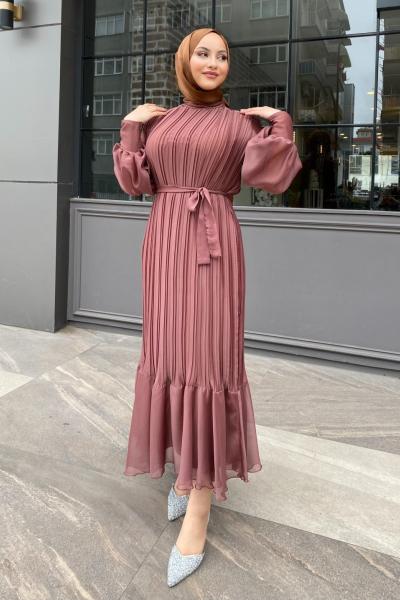 Ebru Piliseli Jan Jan Abiye Tesettür Kahverengi