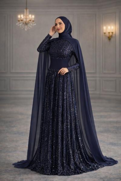 Ayşegül Tesettür Abiye Lacivert