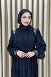 MELİS PLİSELİ TAŞLI ABİYE Siyah