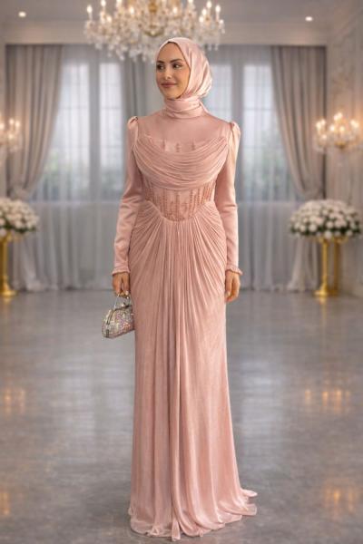 Nimet Tesettür Abiye Pembe