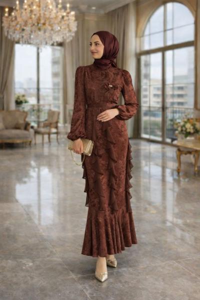 Gülay Tesettür Abiye Kahverengi