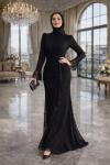 Esila Dantelli Tesettür Abiye Siyah