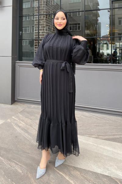 Ebru Piliseli Jan Jan Abiye Tesettür Siyah