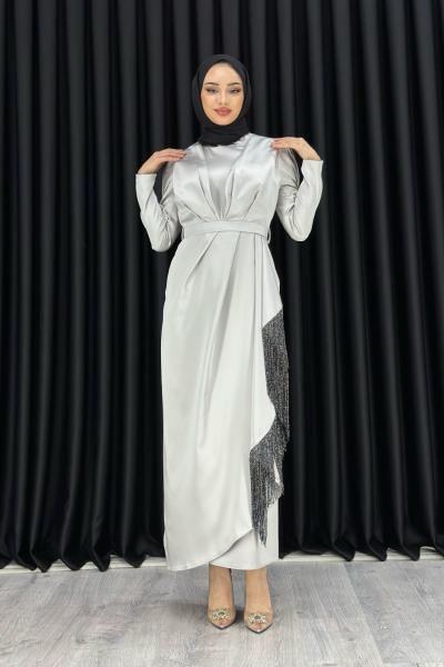 Berra püsküllü abiye Gri