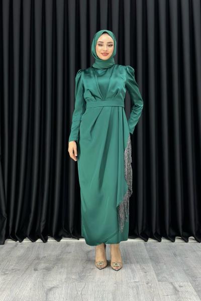 Berra püsküllü abiye Yeşil