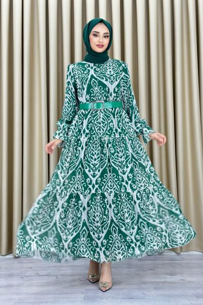 Dilek etnik desen elbise Yeşil