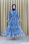 Dilek etnik desen elbise Mavi