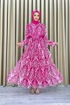 Dilek etnik desen elbise Fuşya