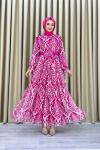 Dilek etnik desen elbise Fuşya