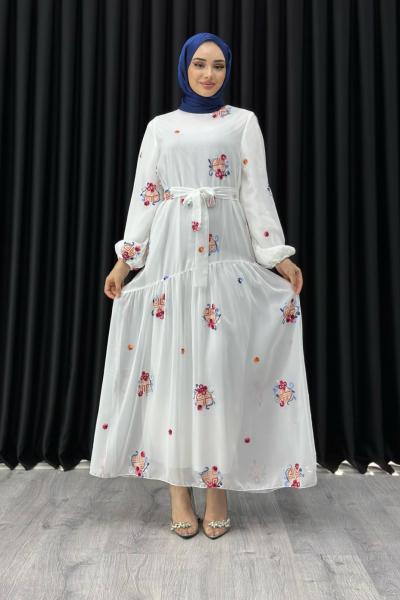 GİZEM ŞİFON ELBİSE Beyaz