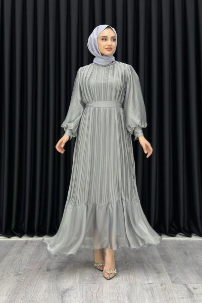 Ebru Piliseli Jan Jan Abiye Tesettür Gri