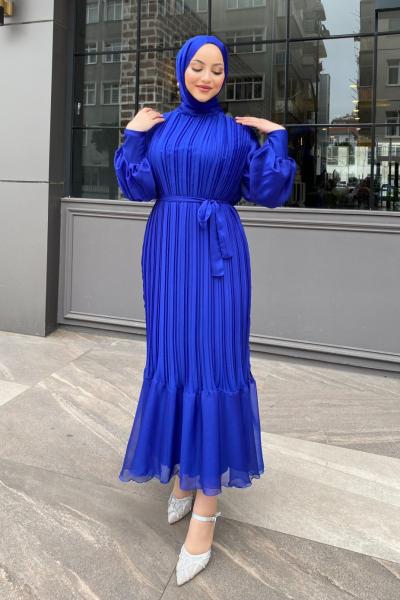 Ebru Piliseli Jan Jan Abiye Tesettür Saks Mavisi