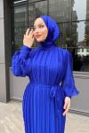 Ebru Piliseli Jan Jan Abiye Tesettür Saks Mavisi