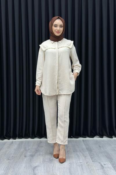 Belma pantolonlu takım Taş Rengi