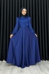 Ece Çapraz Saten Tesettür Abiye Lacivert