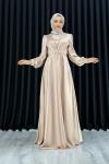 Ece Çapraz Saten Tesettür Abiye Bej