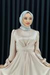 Ece Çapraz Saten Tesettür Abiye Bej