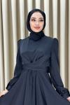 Ece Çapraz Saten Tesettür Abiye Siyah