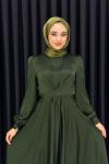 Ece Çapraz Saten Tesettür Abiye Haki