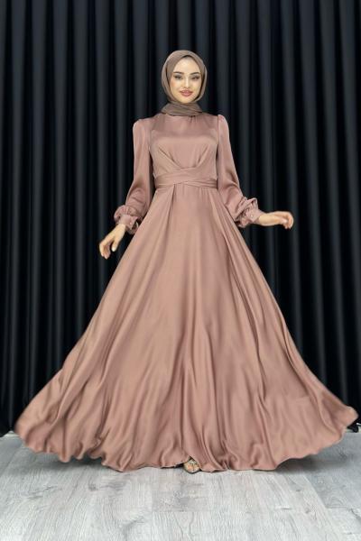 Ece Çapraz Saten Tesettür Abiye Bakır