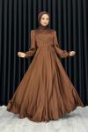 Ece Çapraz Saten Tesettür Abiye Kahverengi
