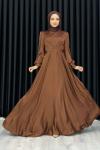 Ece Çapraz Saten Tesettür Abiye Kahverengi