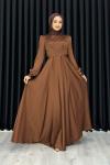 Ece Çapraz Saten Tesettür Abiye Kahverengi