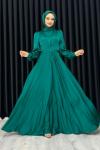 Ece Çapraz Saten Tesettür Abiye Zümrüt