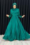 Ece Çapraz Saten Tesettür Abiye Zümrüt