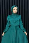 Ece Çapraz Saten Tesettür Abiye Zümrüt