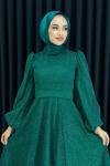 Ella Tesettür Simli Abiye Zümrüt