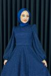 Ella Tesettür Simli Abiye Lacivert