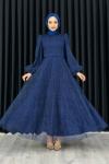 Ella Tesettür Simli Abiye Lacivert